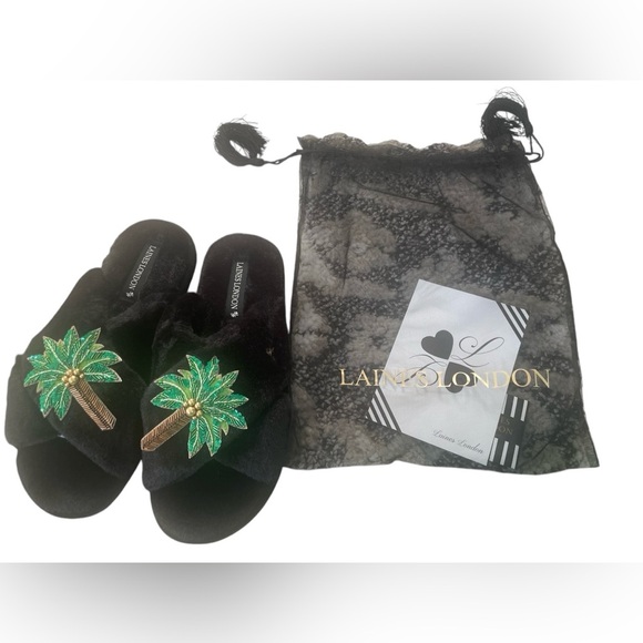 laines london Shoes - New! Laines London Black Slippers with Green Palm Trees-large (9)